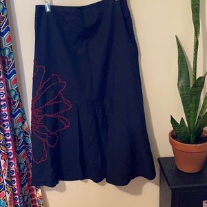 Casual corner black midi skirt red beaded flower